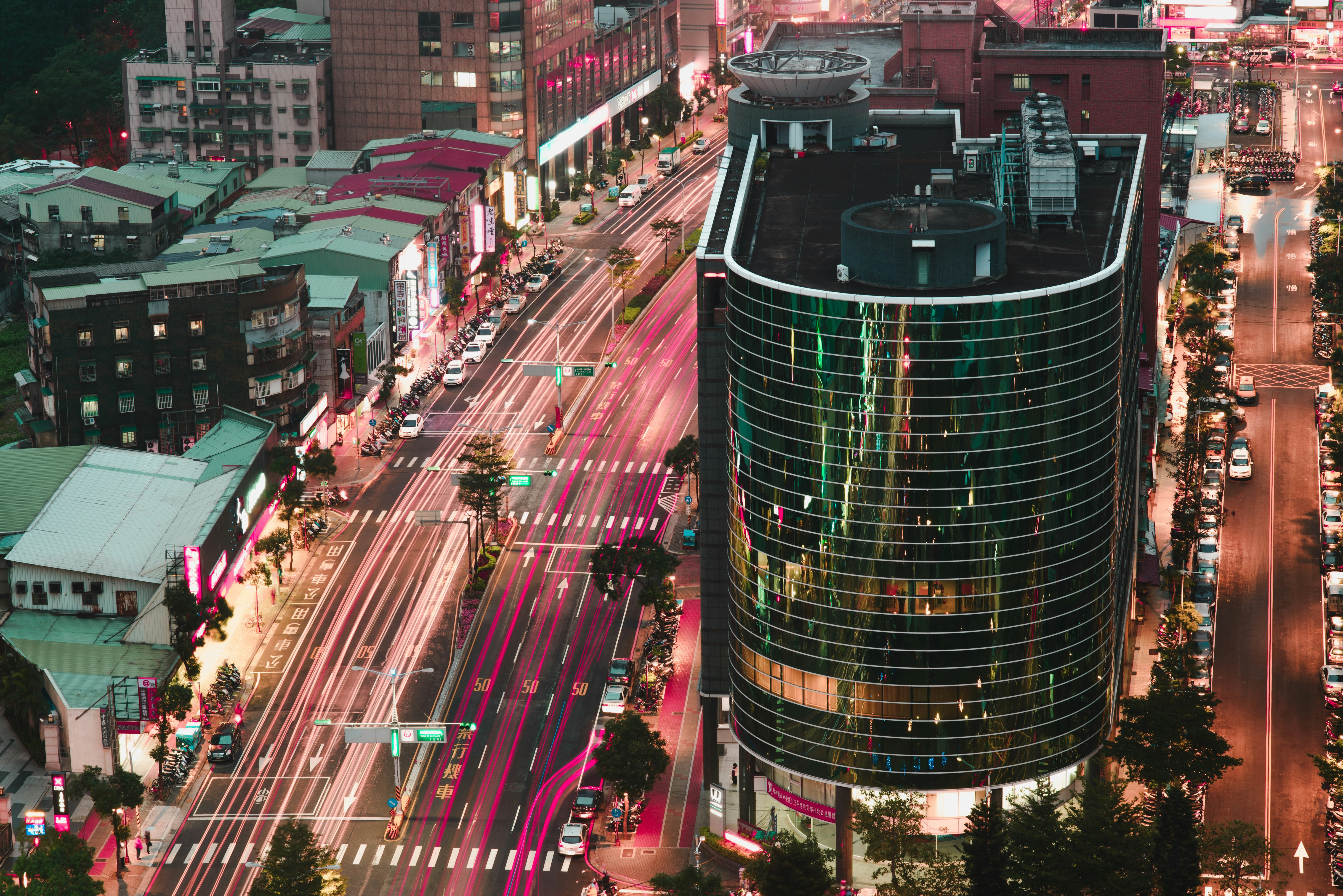 high rise buildings during night time